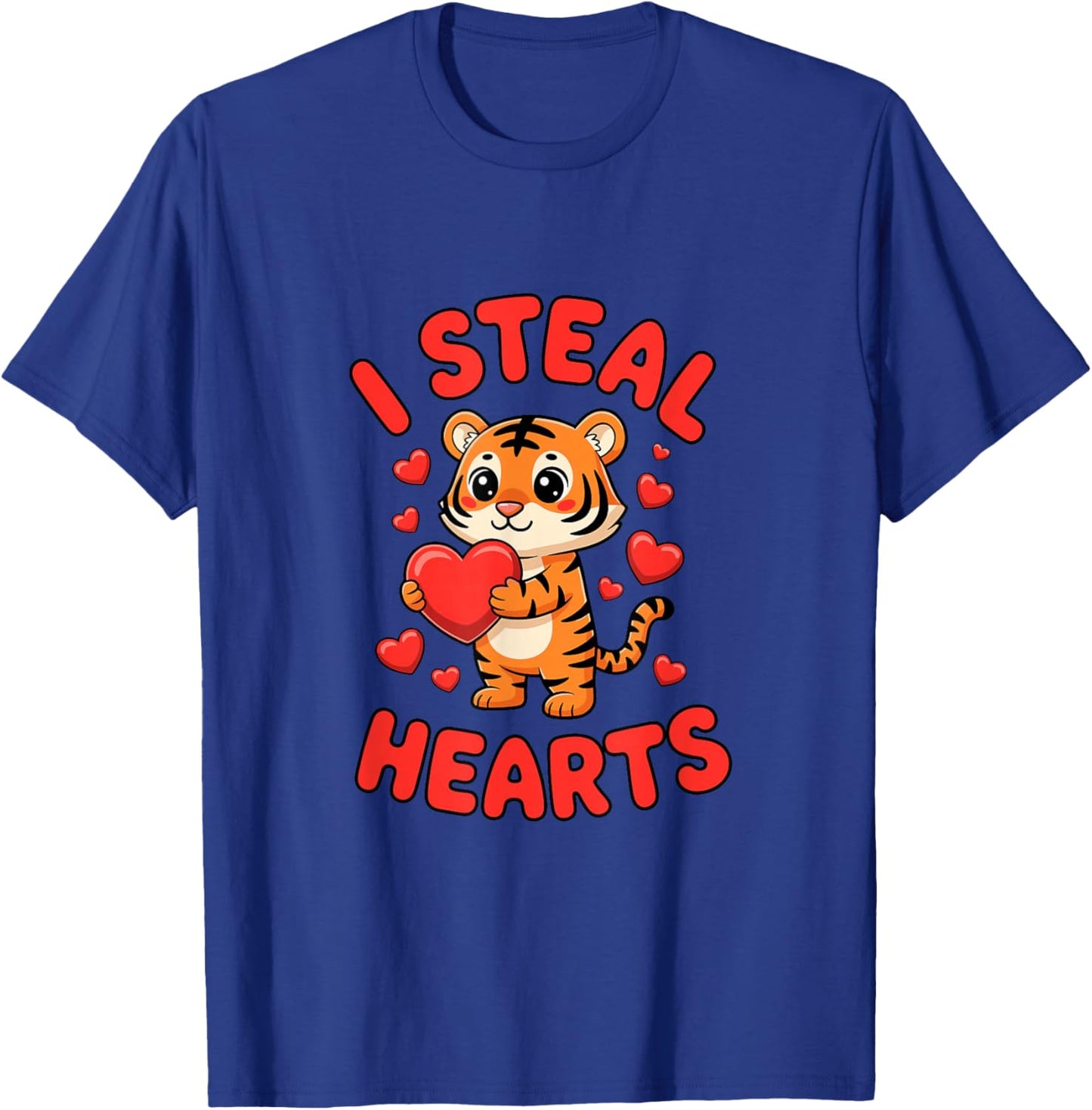 Valentine's Day Cute Tiger I Steal Hearts Love T-Shirt - T-Shirt | Royal