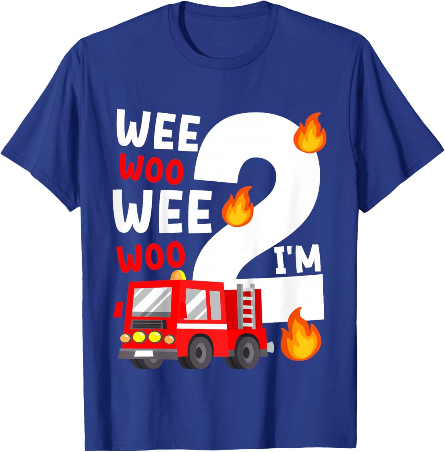 Boys Birthday Wee Woo Wee Woo I'm 2 Red Fire Truck T-Shirt - T-Shirt | Royal