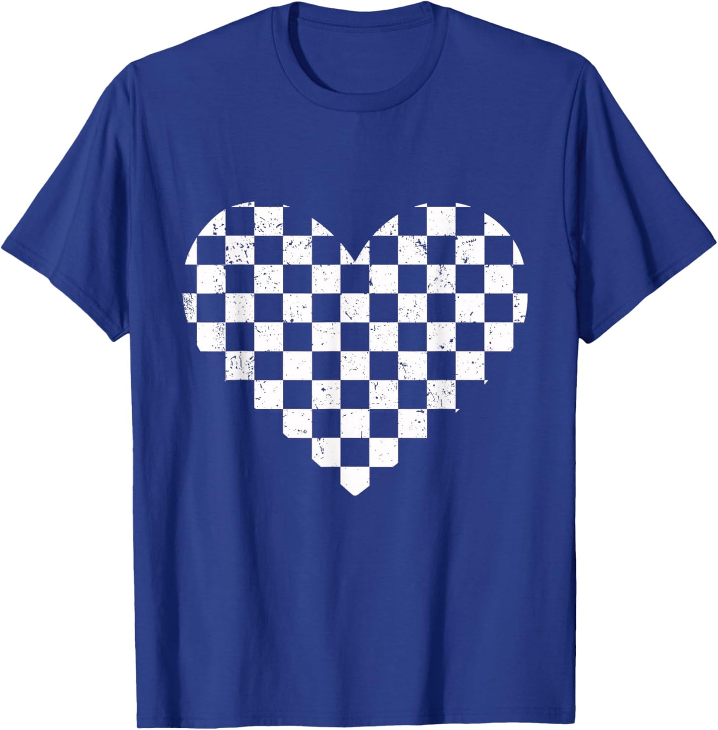 Girls Valentines Heart Silhouette Checkerboard Retro T-Shirt - T-Shirt | Royal