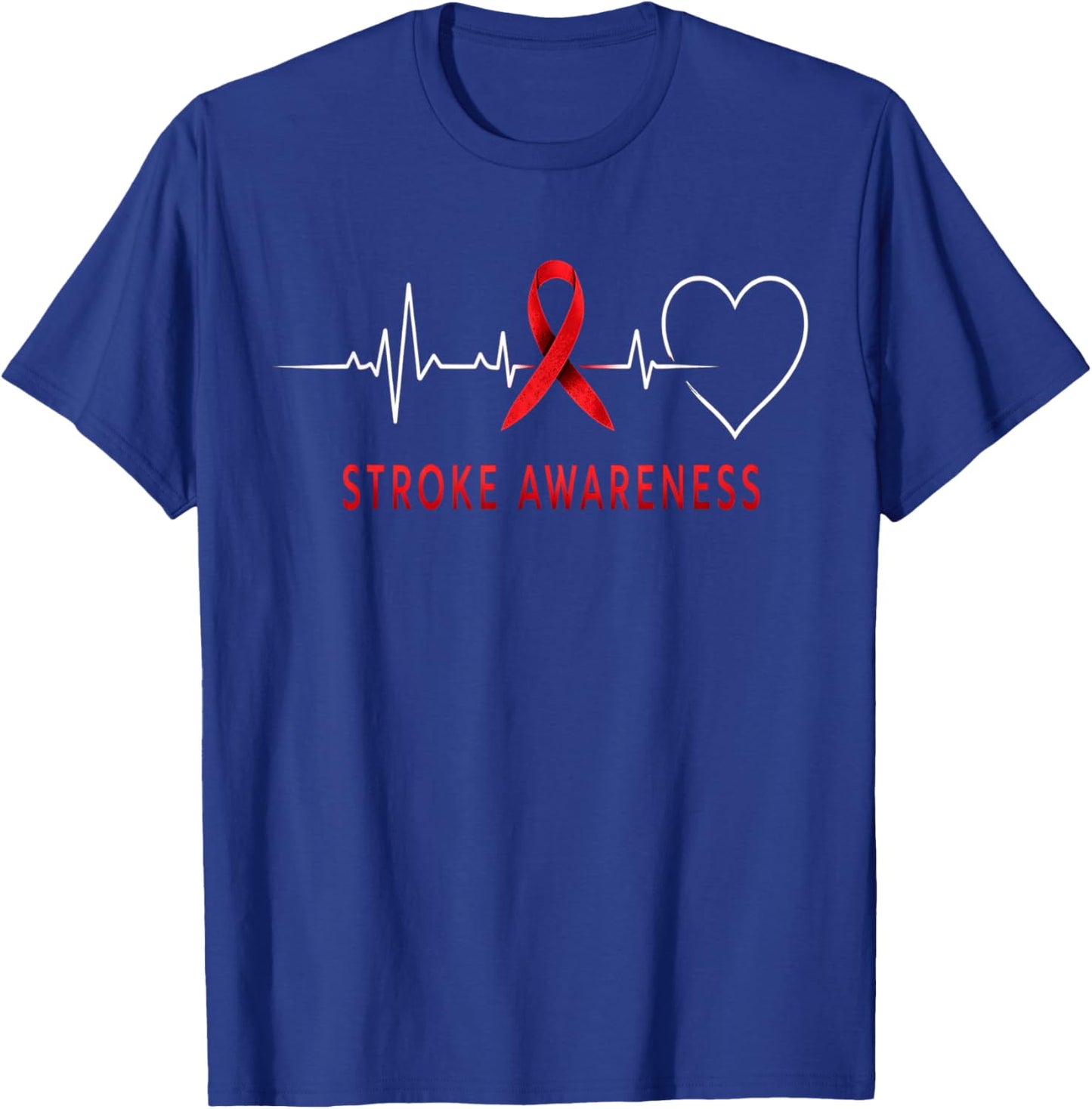 Red Ribbon Heart ECG Medical Stroke Awareness Heartbeat T-Shirt - T-Shirt | Royal