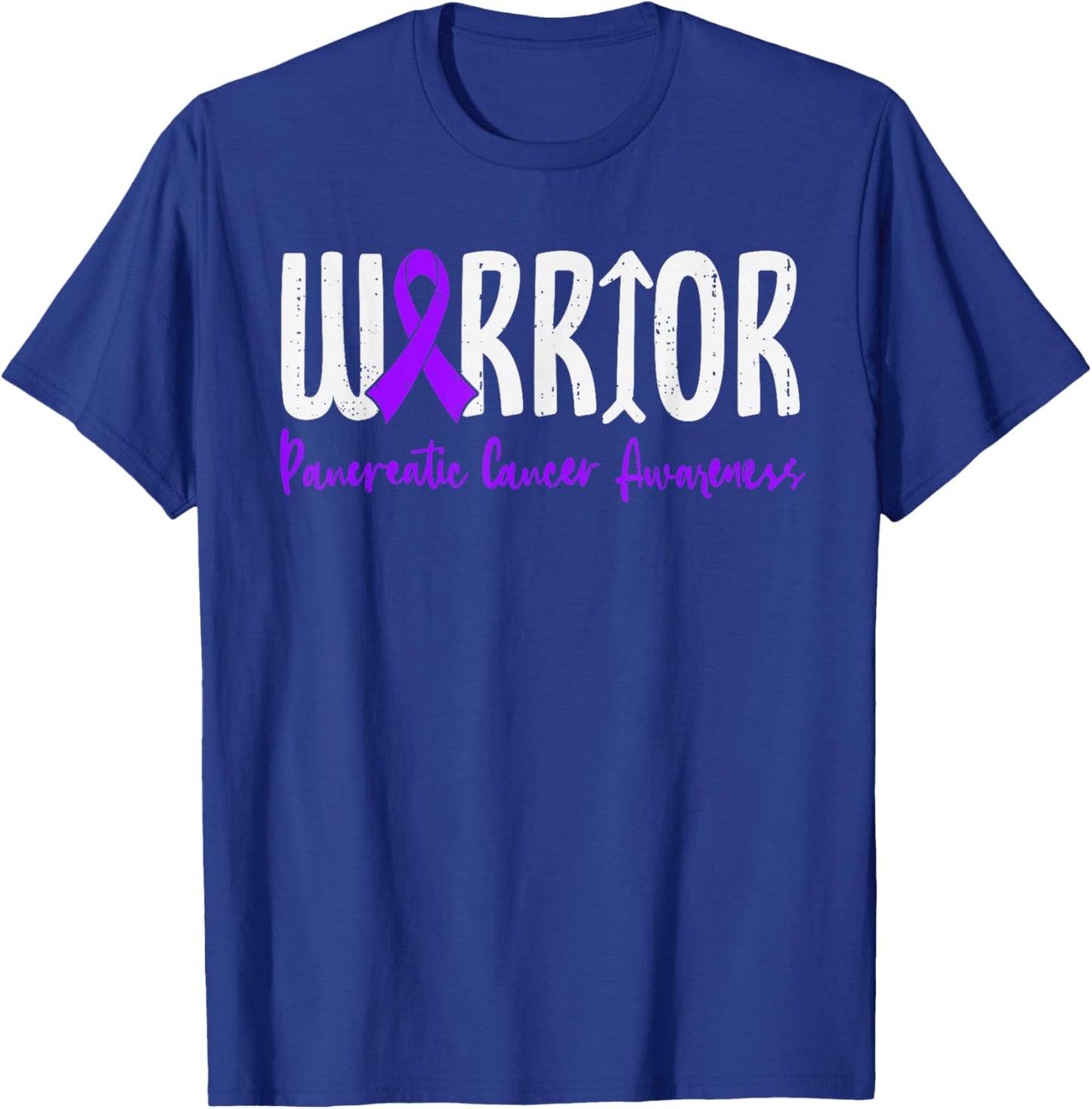 Warrior Pancreatic Cancer Awareness Survivor Ribbon Purple T-Shirt - T-Shirt | Royal