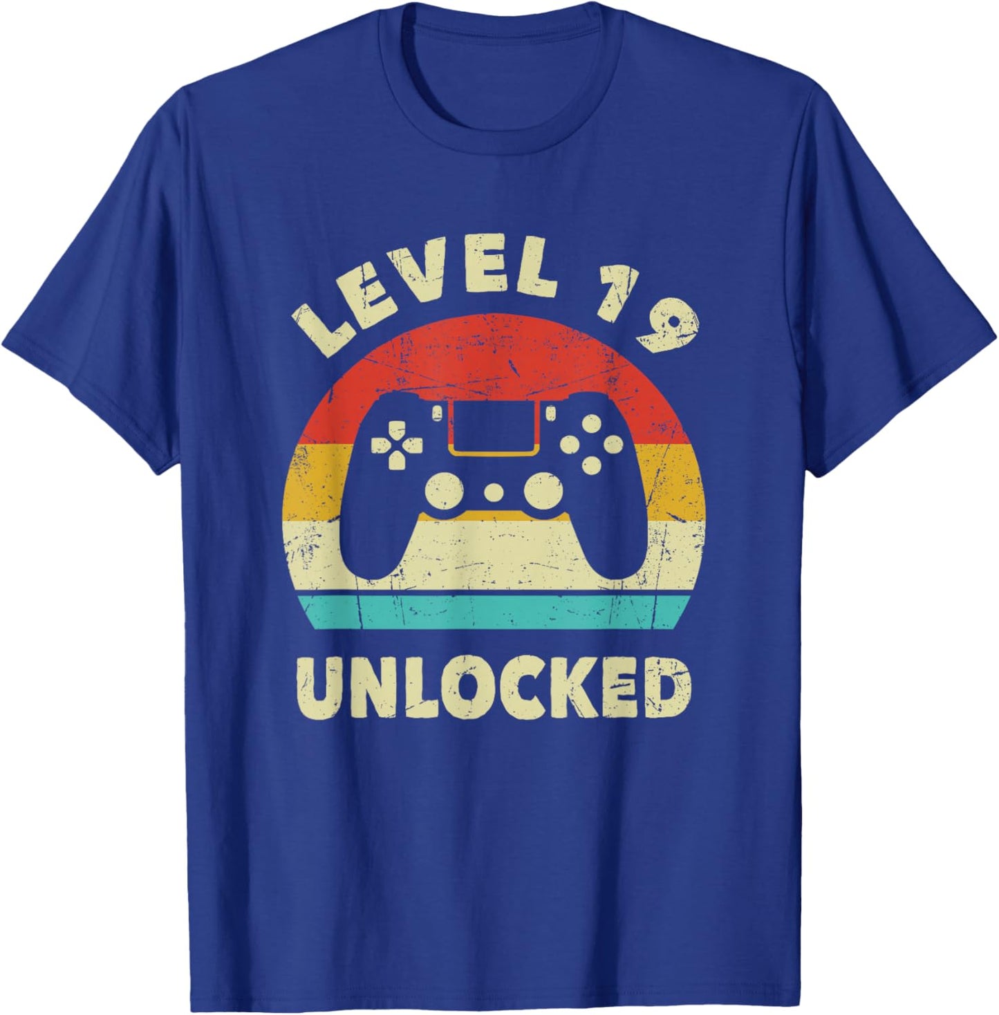 Level 19 Unlocked - Retro Vintage Funny 19th Birthday Gamer T-Shirt - T-Shirt | Royal