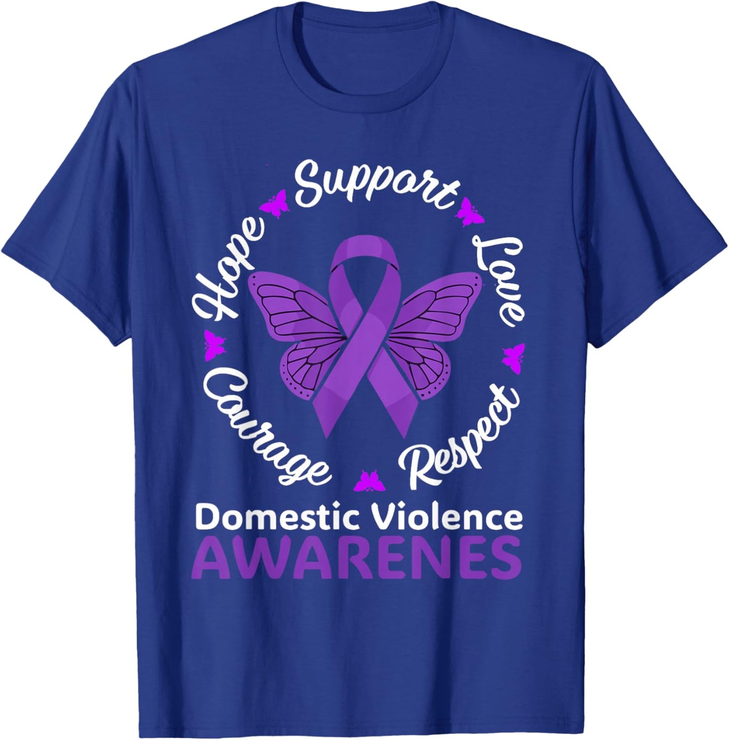 Domestic Violence Awareness Purple Ribbon Butterfly T-Shirt - T-Shirt | Royal
