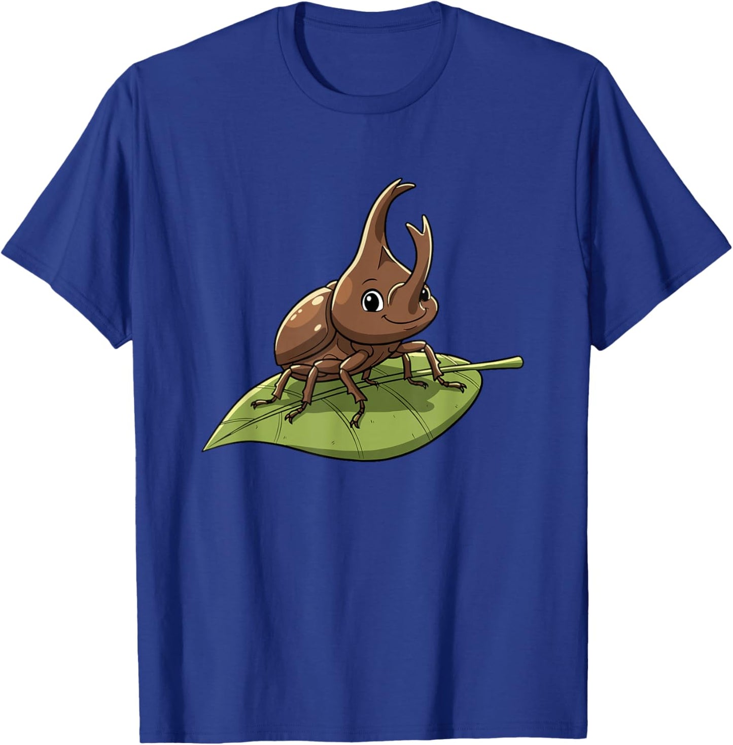 Cartoon Rhino Beetle On Green Leaf for Kids T-Shirt - T-Shirt | Royal
