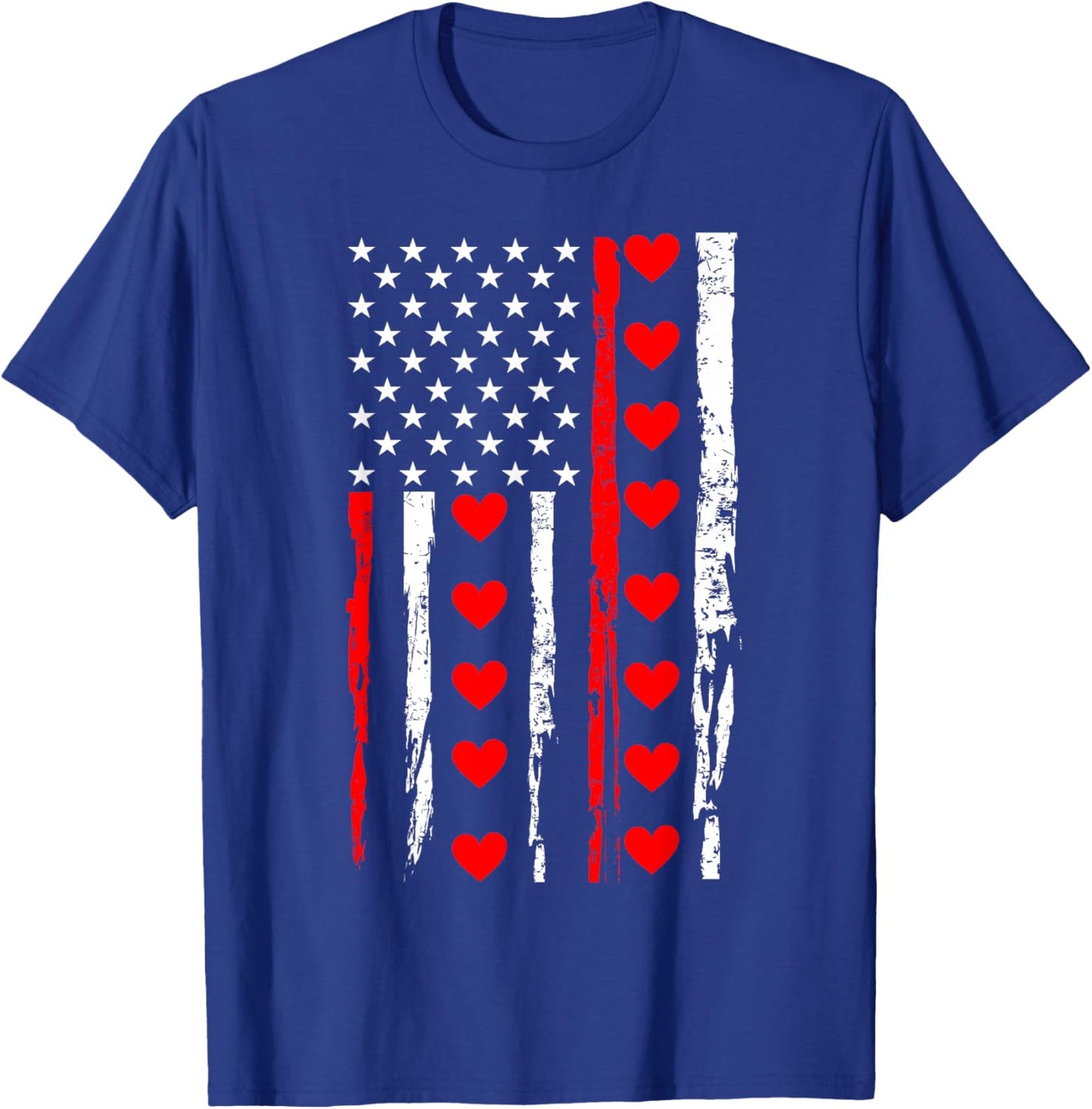 Valentines Day USA American Flag Hearts T-Shirt - T-Shirt | Royal