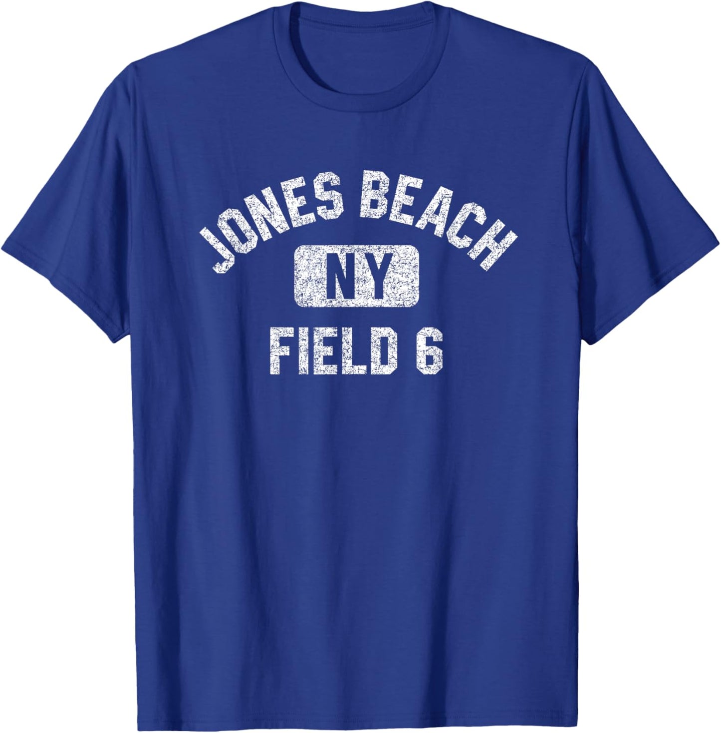 Jones Beach Field 6 Gym Style Distressed White Print T-Shirt - T-Shirt | Royal