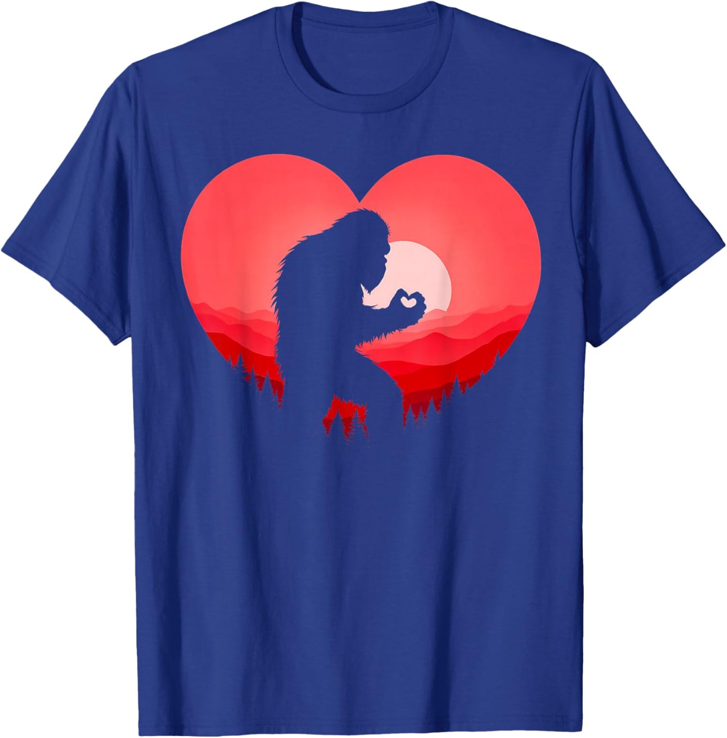 Funny Bigfoot in Love Heart Happy Valentine's Day Men Women T-Shirt - T-Shirt | Royal