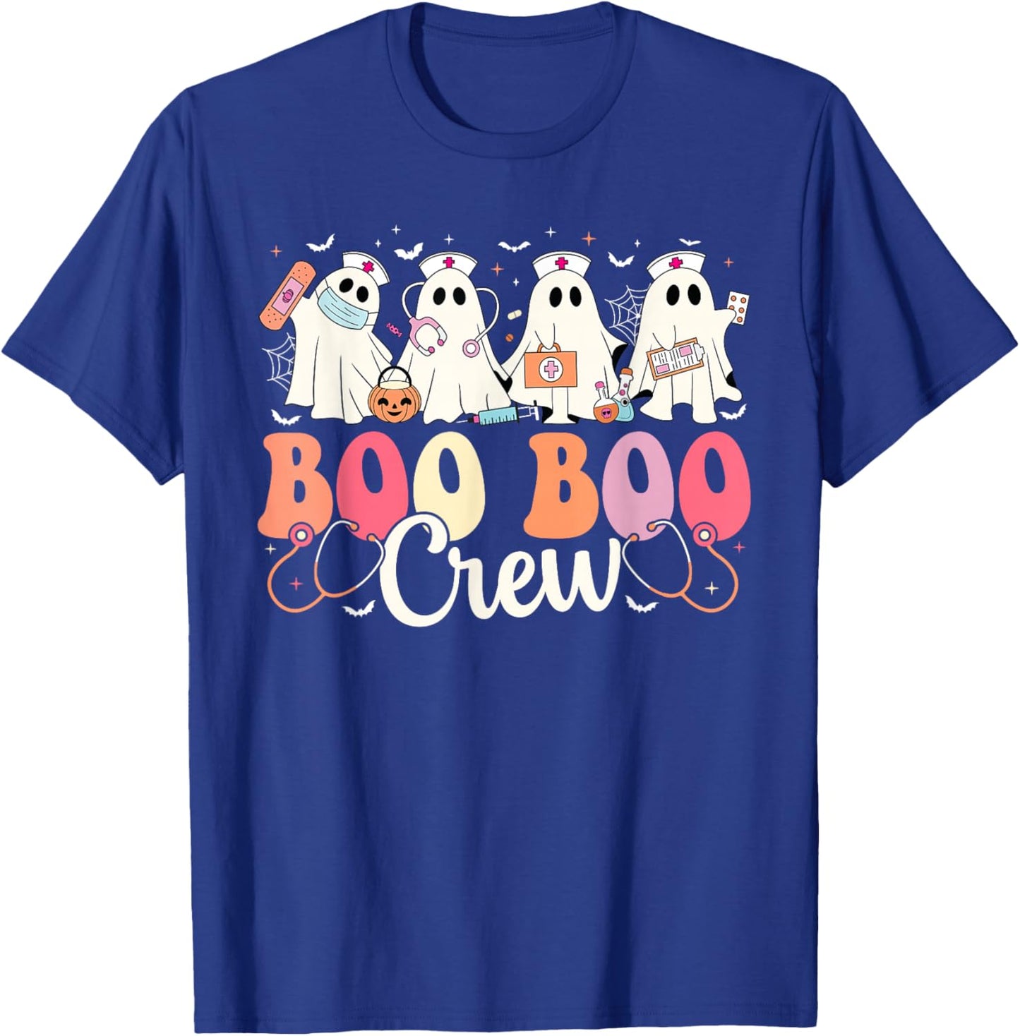 Boo Boo Crew Nurse Ghost Scrub Top Women Halloween Nursing T-Shirt - T-Shirt | Royal