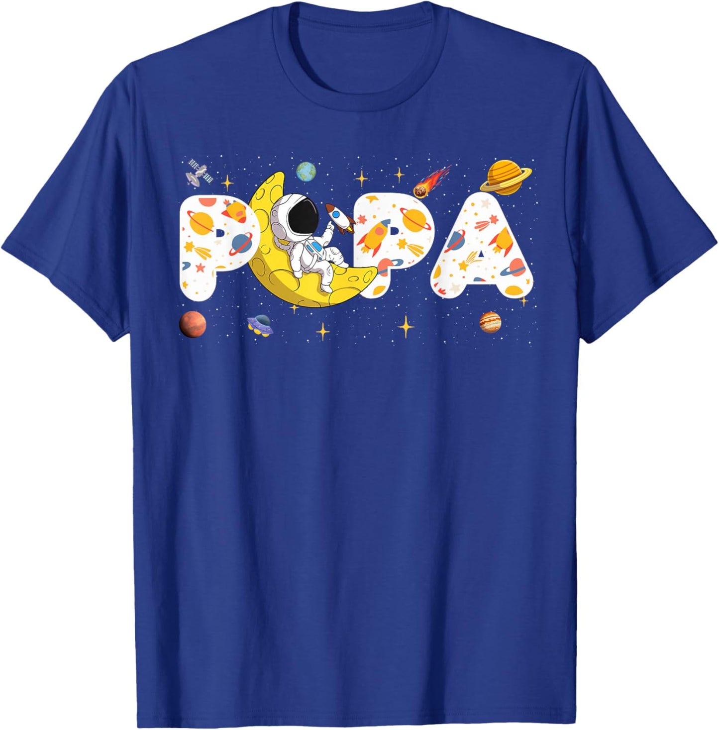 Astronaut Papa Space Birthday Planets Party Matching Family T-Shirt - T-Shirt | Royal