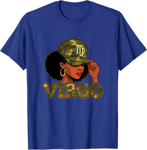 Virgo Queen Virgo Zodiac Sign Camo Afro Girl T-Shirt - T-Shirt | Royal