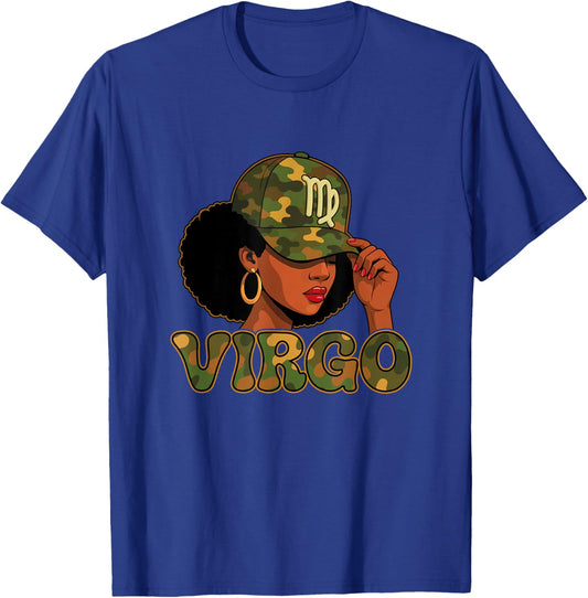 Virgo Queen Virgo Zodiac Sign Camo Afro Girl T-Shirt - T-Shirt | Royal