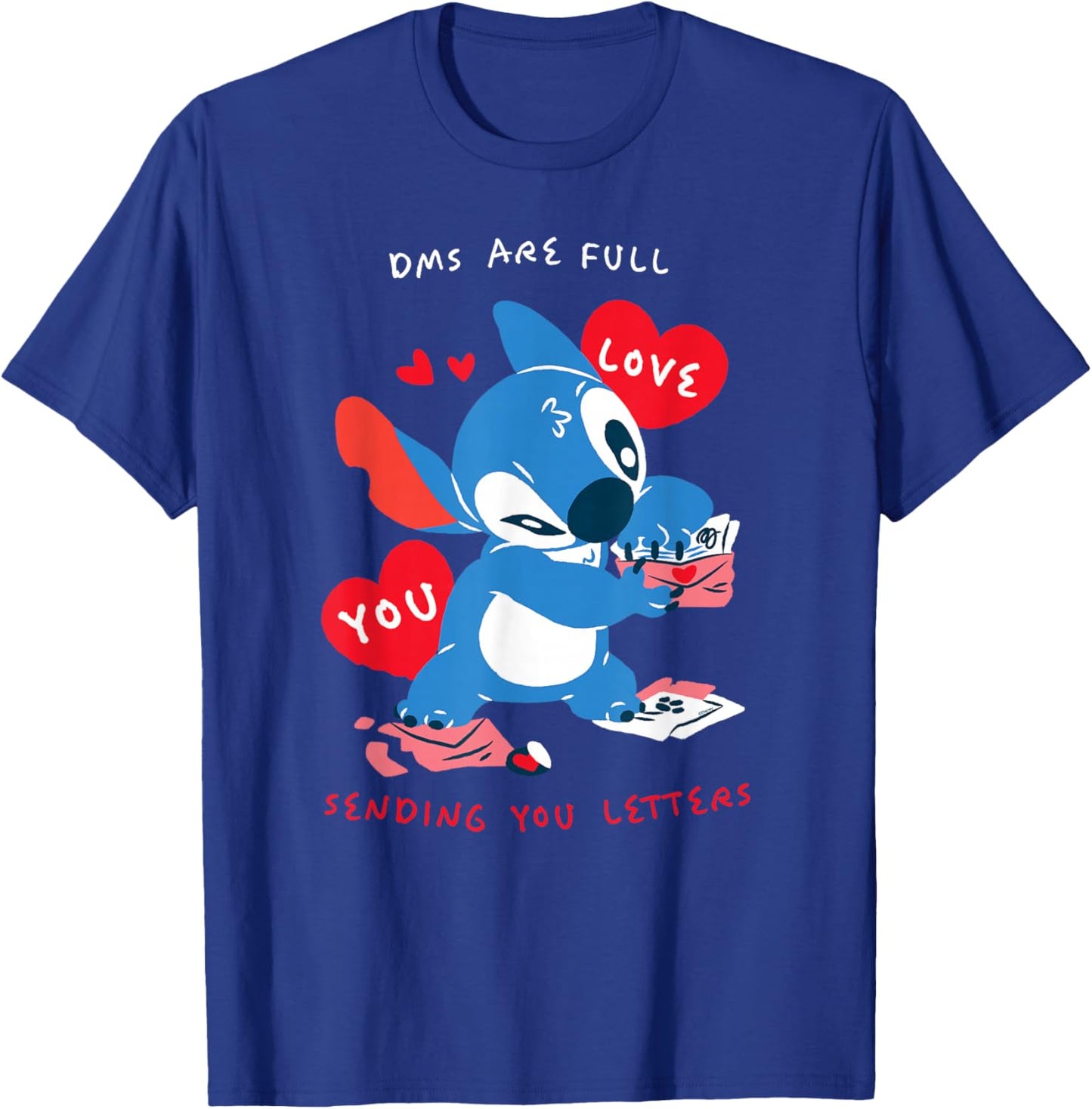 Disney Stitch Valentine's Day DMS Full, Sending You Letters T-Shirt - T-Shirt | Royal