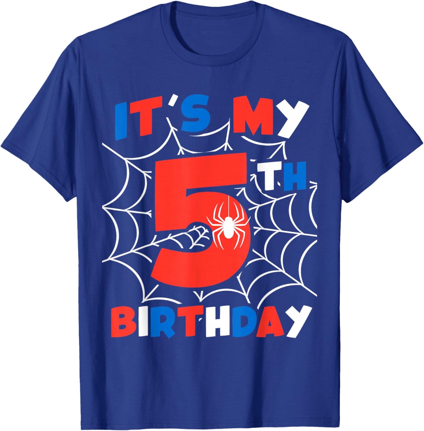 Spider Web 5th Birthday Party 5 Year Old Birthday Boys Kids T-Shirt - T-Shirt | Royal