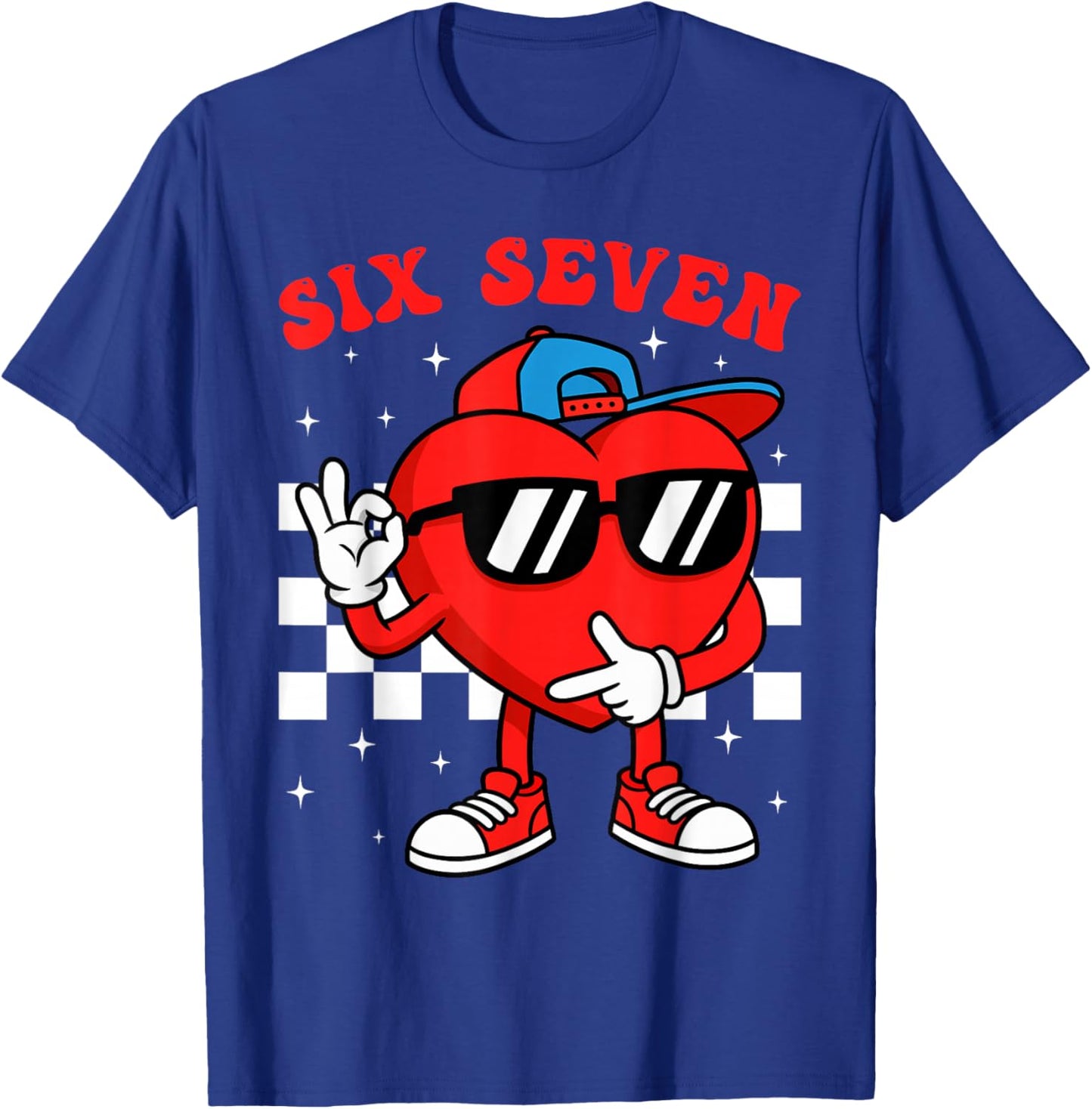 Groovy 6 7 Meme Heart Gen Alpha Six Seven 67 Valentine’s Day T-Shirt - T-Shirt | Royal