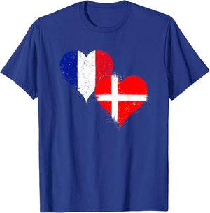 Vintage Denmark France Flag Proud French Danish Fans Pride T-Shirt - T-Shirt | Royal