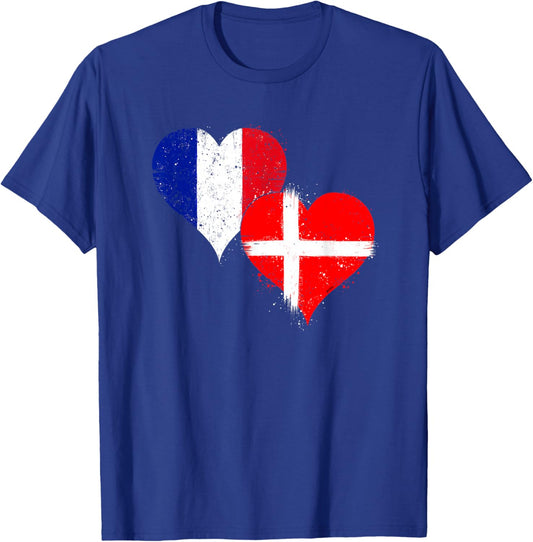 Vintage Denmark France Flag Proud French Danish Fans Pride T-Shirt - T-Shirt | Royal