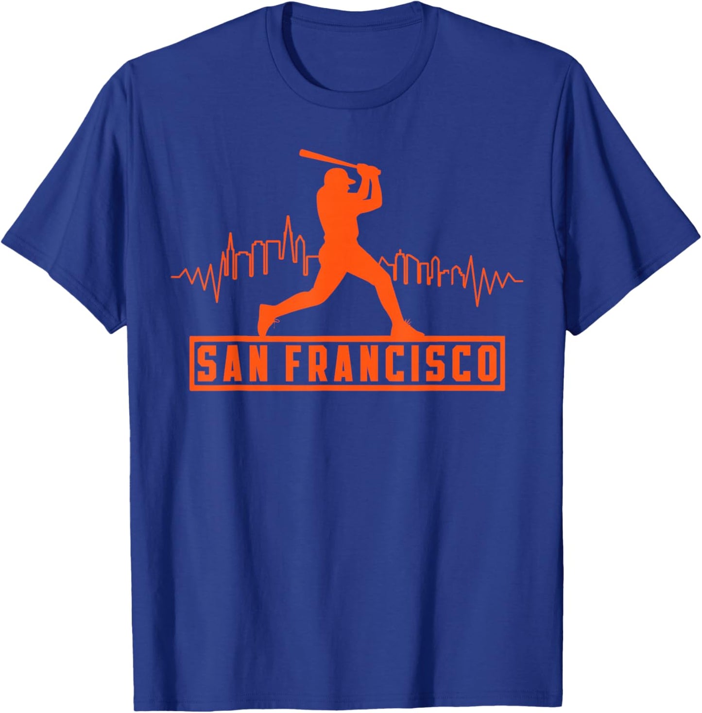 San Francisco Lovers Skyline Retro Baseball Heartbeat Men T-Shirt - T-Shirt | Royal