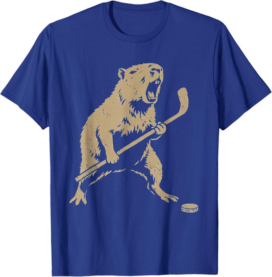 Cute Capybara Ice Hockey Lover Player Funny T-Shirt - T-Shirt | Royal
