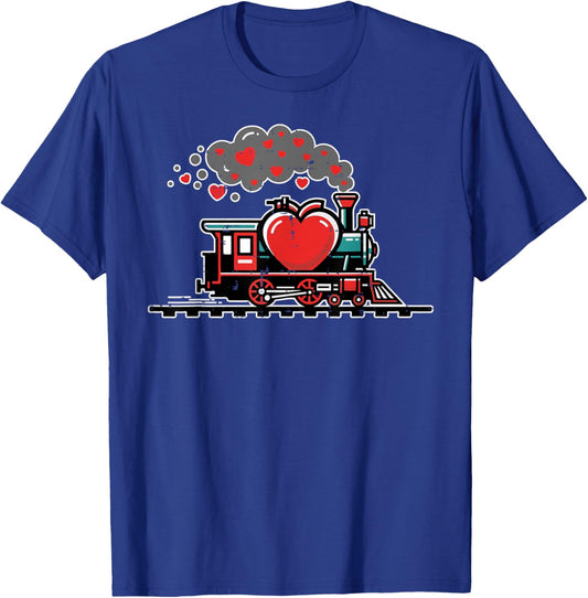 Valentines Day Train Hearts Love Choo Choo Boys Kids Youth T-Shirt - T-Shirt | Royal