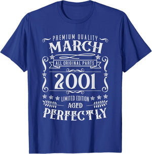 25th Birthday Legends were Born in March 2001 T-Shirt - T-Shirt | Royal