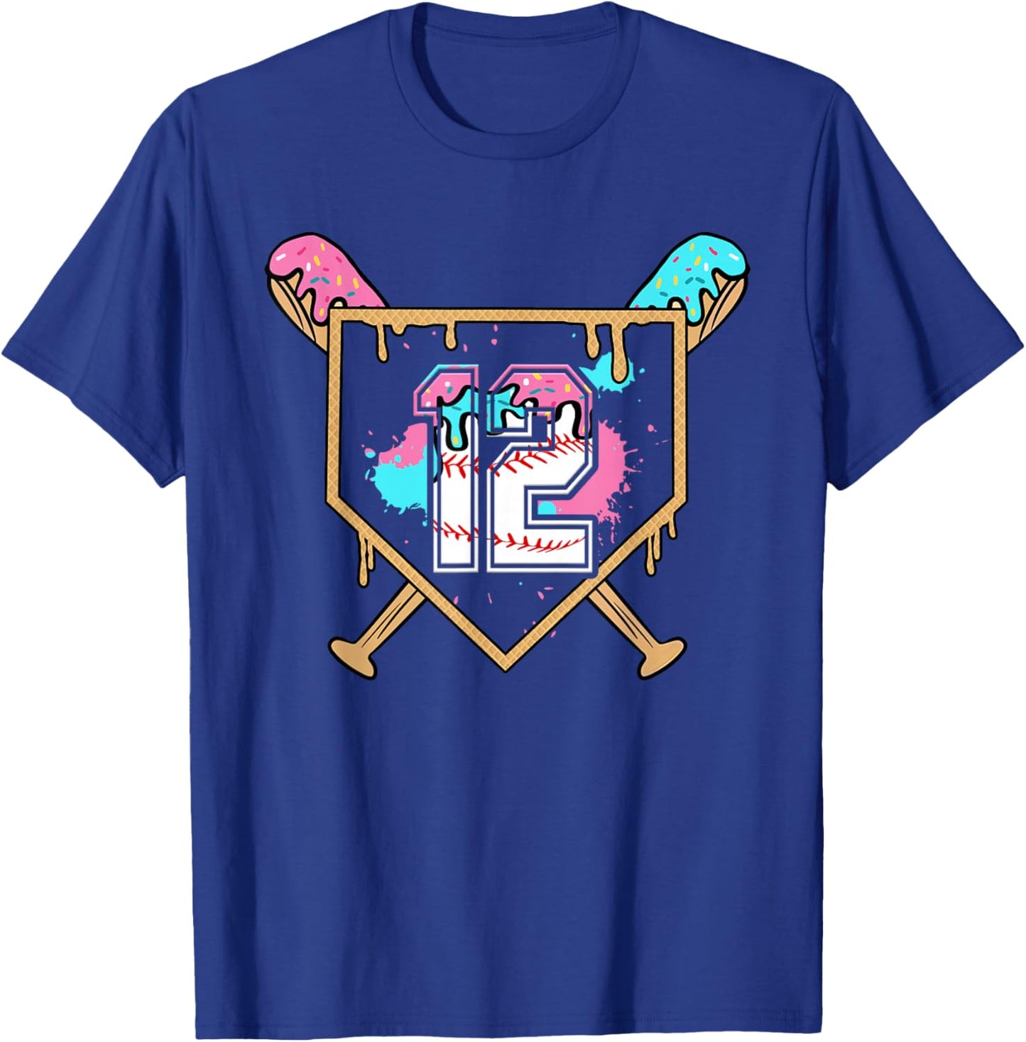 12th Birthday Baseball Bat Ice-Cream Drip 12yrs Old Boy Kid T-Shirt - T-Shirt | Royal