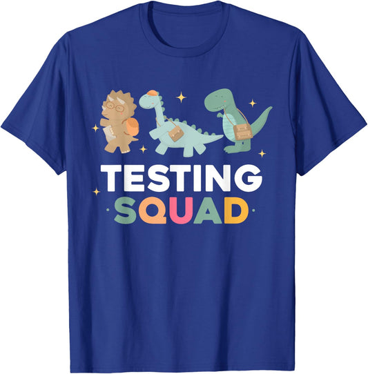 Testing Squad Dinosaur Teacher Student Kids Testing Day T-Shirt - T-Shirt | Royal