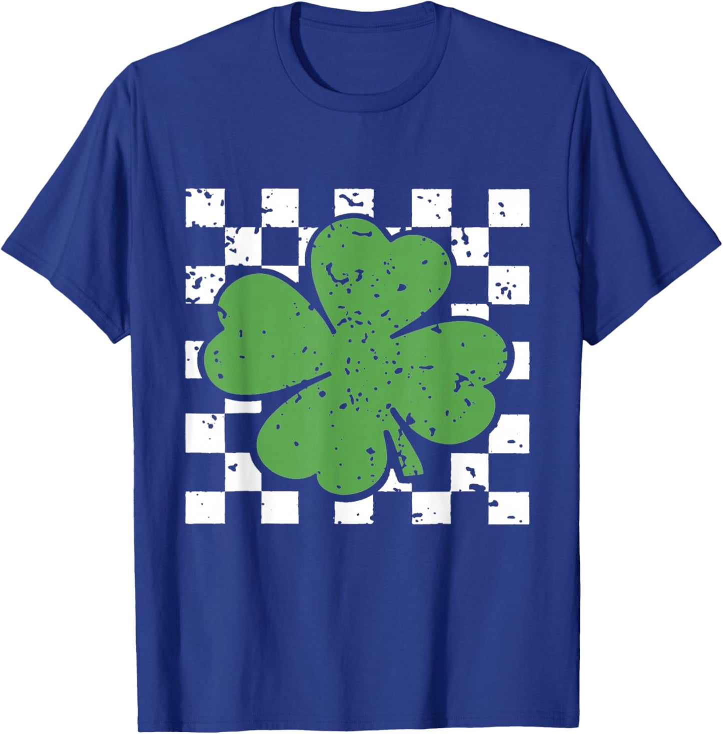 Vintage Four Leaf Clover Checkered Pattern Green T-Shirt - T-Shirt | Royal