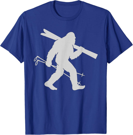Bigfoot Carrying a Pair of Alpine Skis T-Shirt - T-Shirt | Royal
