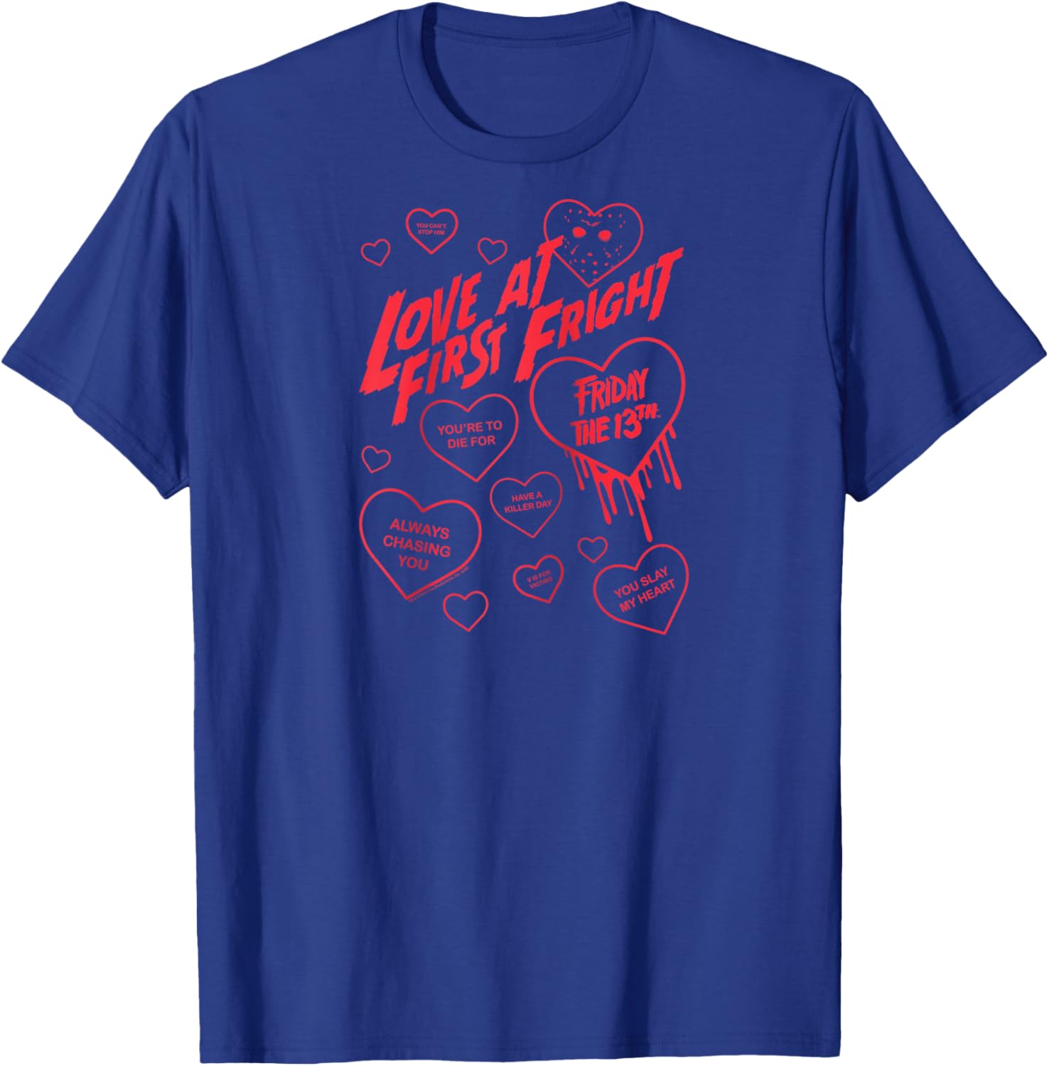 Friday The 13th Love at First Fright Valentine's Day Hearts Raglan Baseball T-Shirt - T-Shirt | Royal