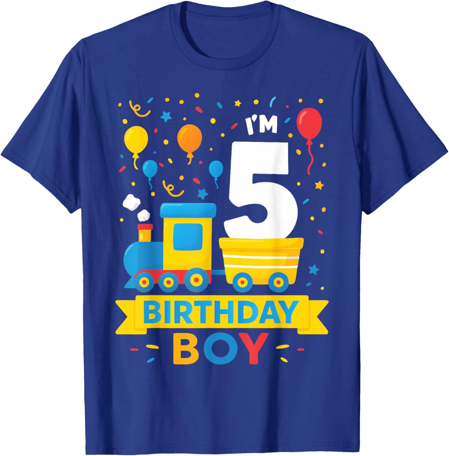 Five 5yr 5th Kids Boys Girls Train Birthday Boy 5 Years Old T-Shirt - T-Shirt | Royal