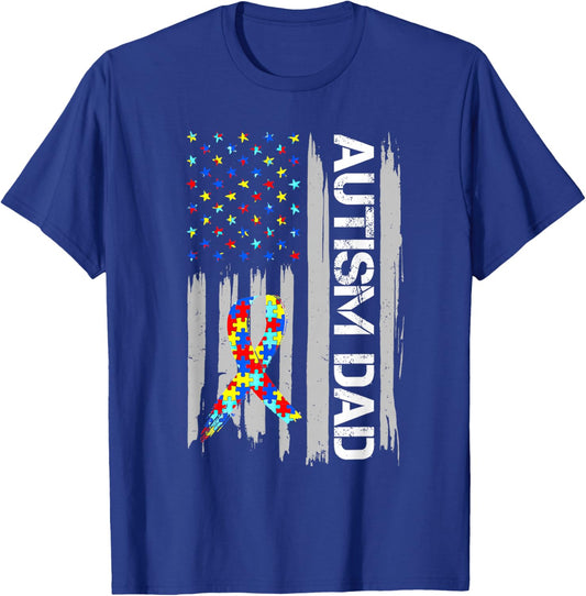 Autism Awareness Dad USA Flag Fathers Day T-Shirt - T-Shirt | Royal
