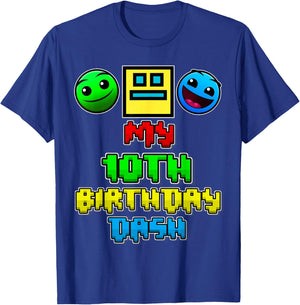 My 10th Birthday Dash Video Game Theme Kid 10 Party Geometry T-Shirt - T-Shirt | Royal