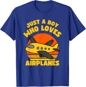 Just A Boy Who Loves Airplanes Kids Toddler Baby 5T 4T 3T 2T T-Shirt - T-Shirt | Royal