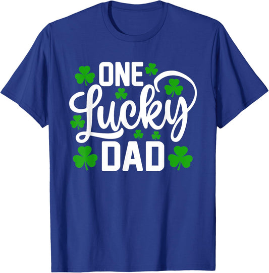 One Lucky Dad Funny St Patrick's Day Shamrocks T-Shirt - T-Shirt | Royal