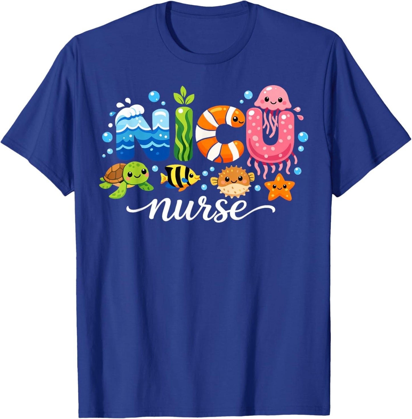 Neonatal Care Unit Cute Ocean Animals NICU Nurse T-Shirt - T-Shirt | Royal