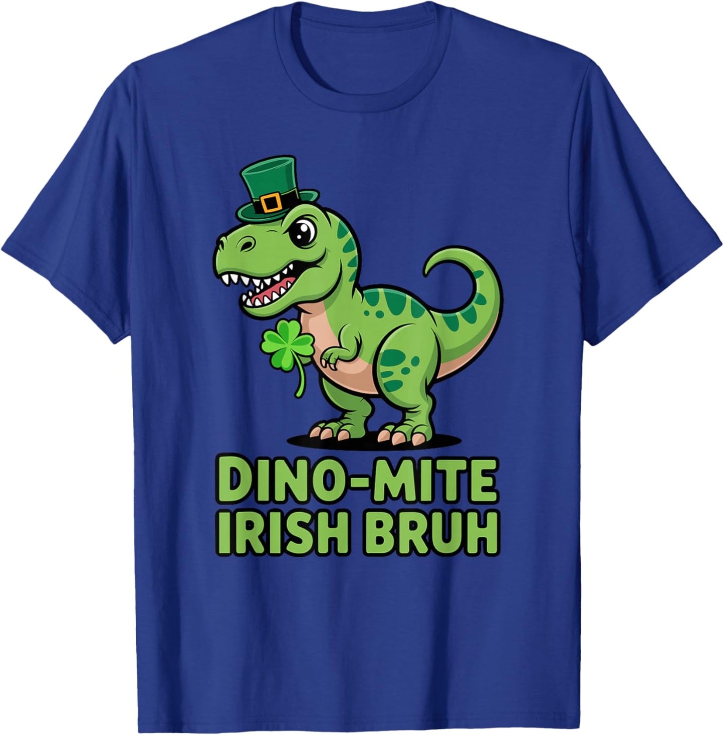 Dino-mite Irish Bruh St Patricks Day T-Rex Dinosaur Boys T-Shirt - T-Shirt | Royal