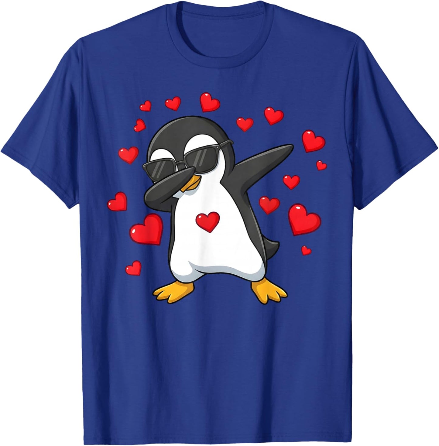 Dab Penguin Valentines Day Hearts Sunglasses Cute Dabbing T-Shirt - T-Shirt | Royal
