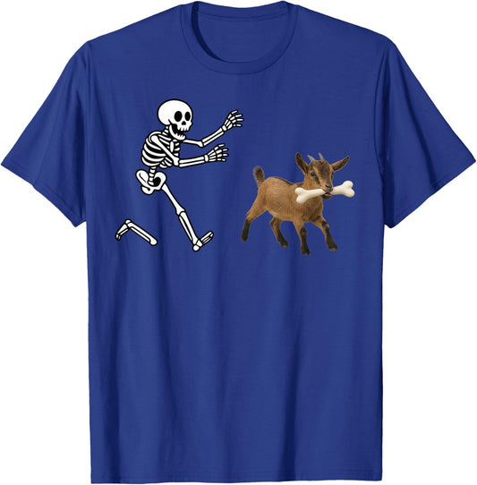 Funny Goat Running Skeleton Halloween T-Shirt - T-Shirt | Royal