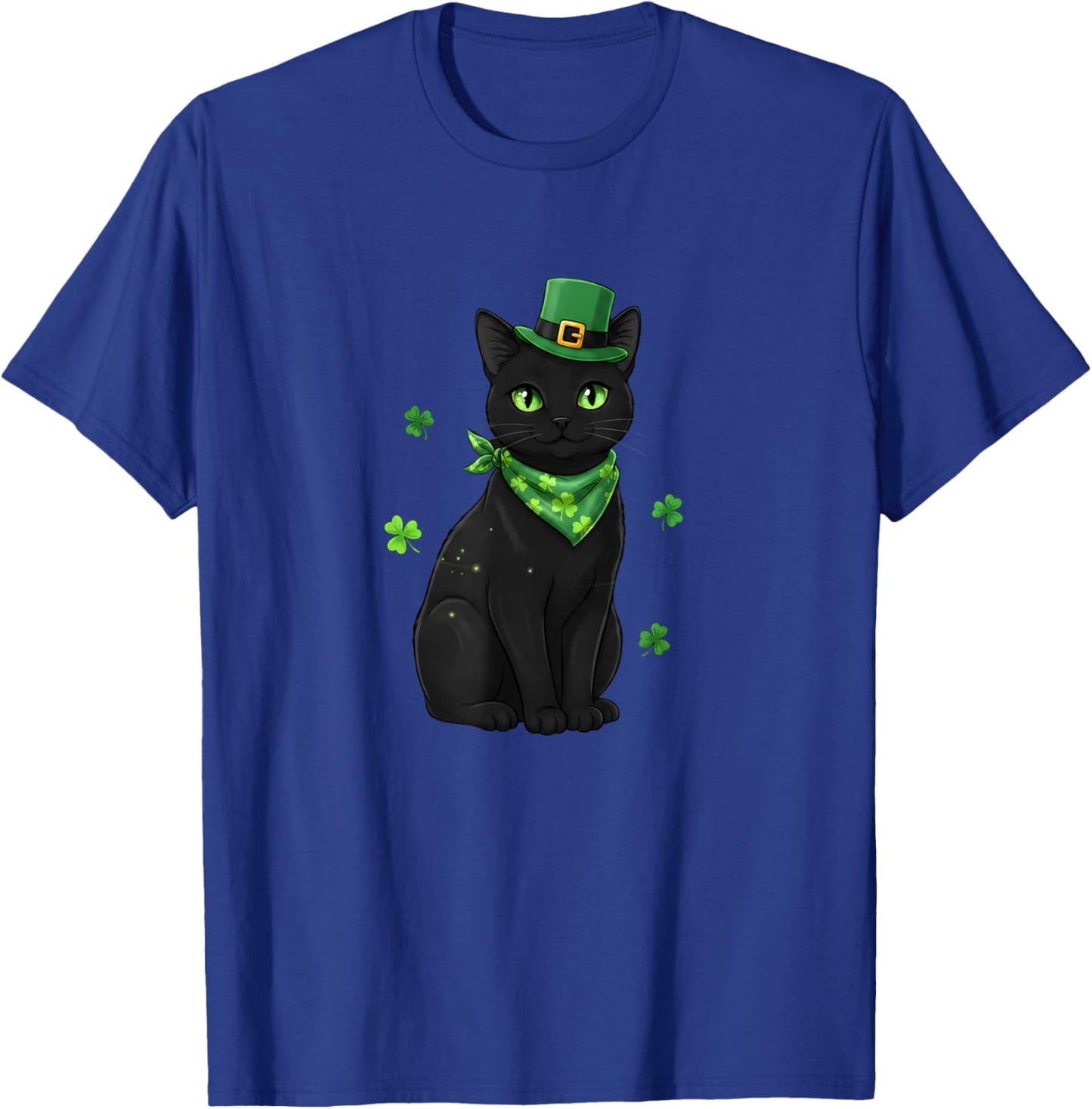 Shamrock Cat Black St Patricks Day Irish Cat Lovers T-Shirt - T-Shirt | Royal