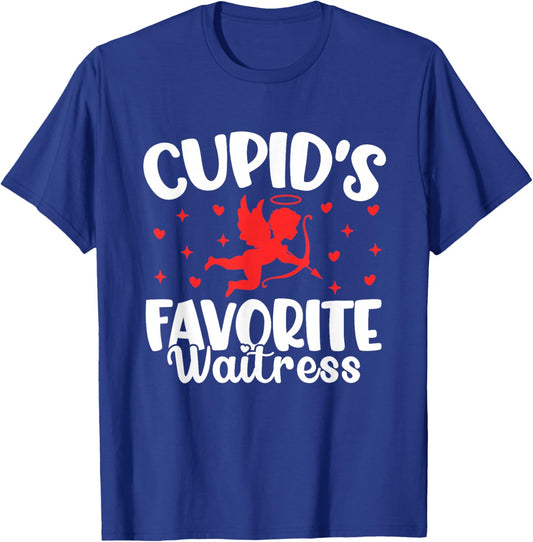 Cupid's Favorite Waitress Valentine’s Day Funny Server T-Shirt - T-Shirt | Royal