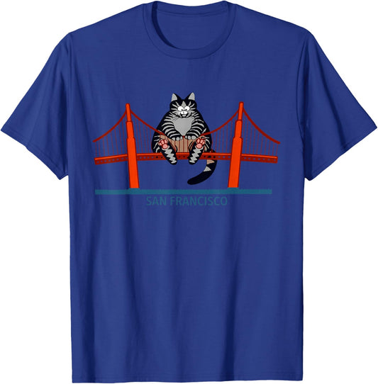 San Francisco Cat Golden Gate Bridge Funny Book Lover T-Shirt - T-Shirt | Royal