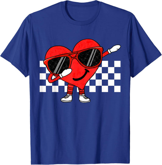 Funny Dabbing Retro Valentines Heart Dab Boys Kids Teens T-Shirt - T-Shirt | Royal