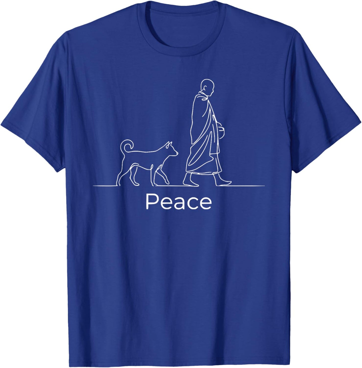 Peace Minimalist Zen Art Walk for Peace Monks with Aloka Dog T-Shirt - T-Shirt | Royal
