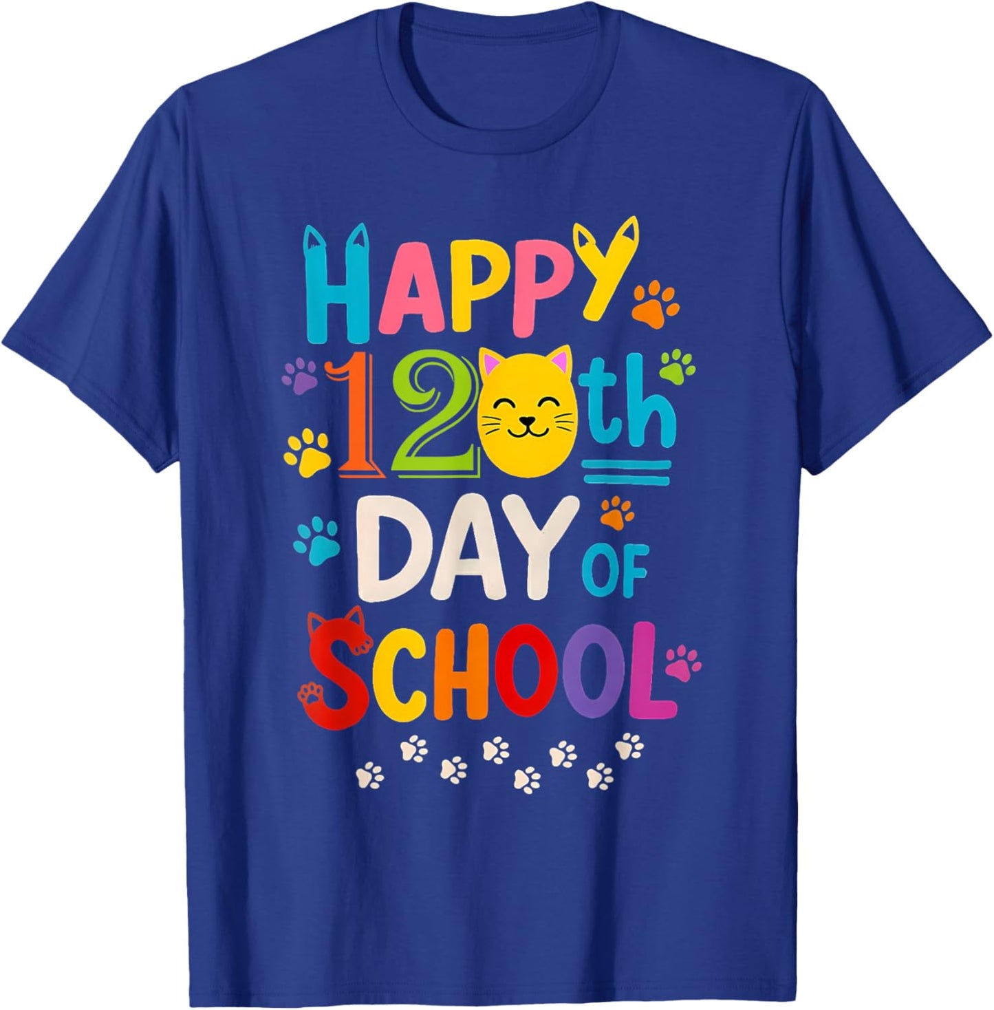 120th Day of School 120 Days of Pawsome Cat Paws Boys Girls T-Shirt - T-Shirt | Royal