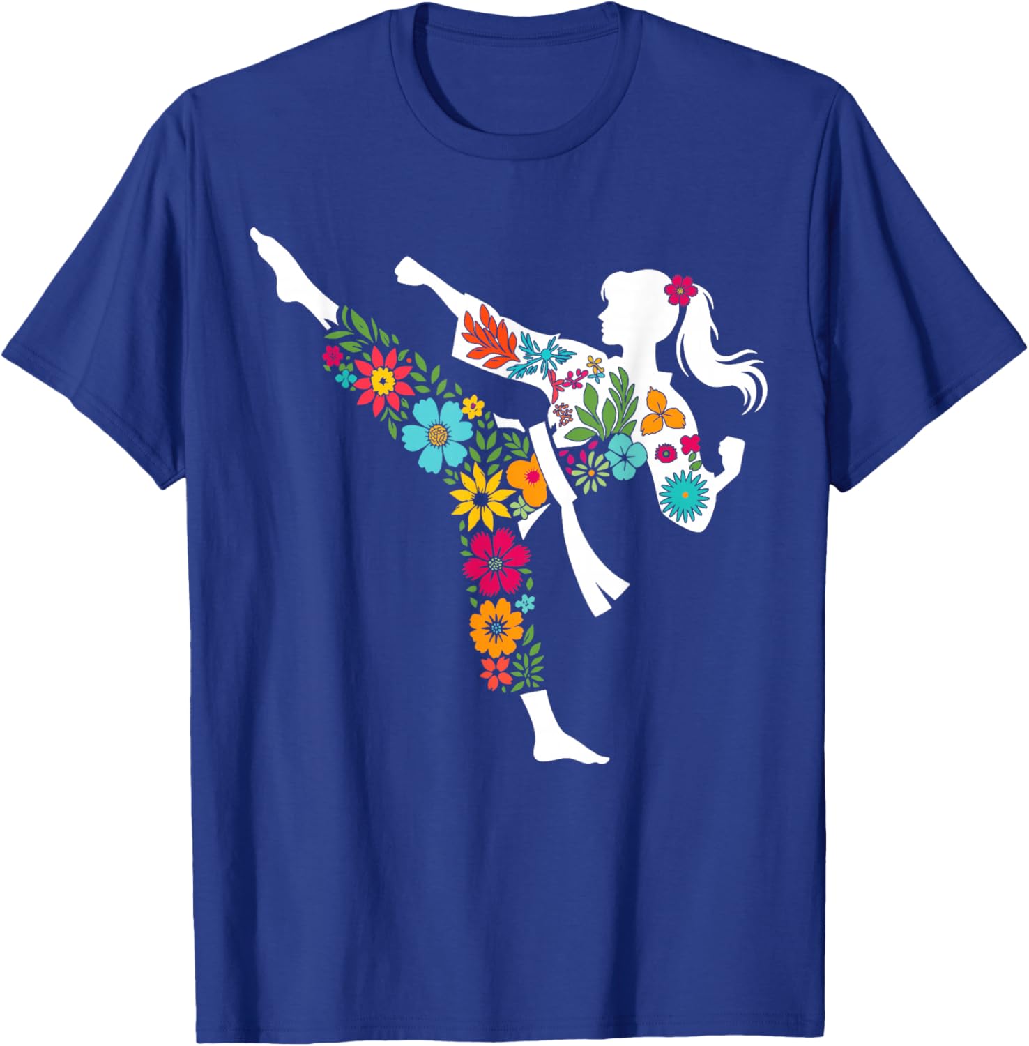 Floral Kick Funny Taekwondo Martial Arts Girls Women Karate T-Shirt - T-Shirt | Royal