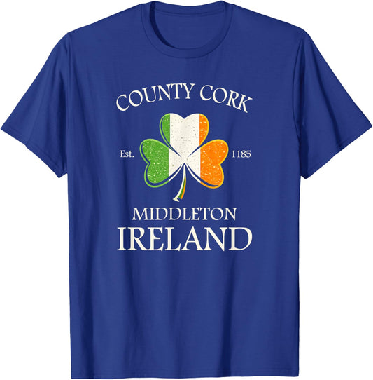 County Cork Ireland Est 1185 Shamrock St. Patrick’s Day T-Shirt - T-Shirt | Royal