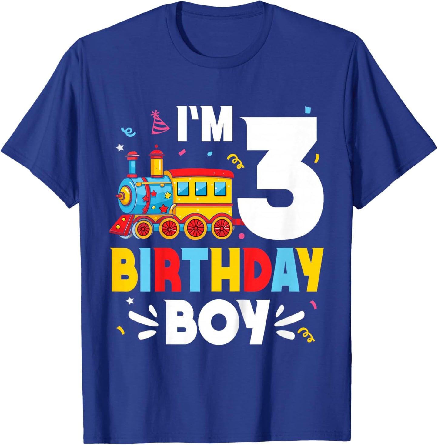 Kids I'm 3 Years Old Train Lover 3rd Birthday Boy Party T-Shirt - T-Shirt | Royal