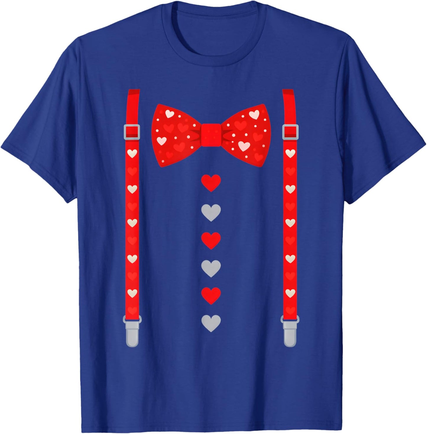 Valentine Red Hearts Bow Tie Suspenders Costume Boys T-Shirt - T-Shirt | Royal