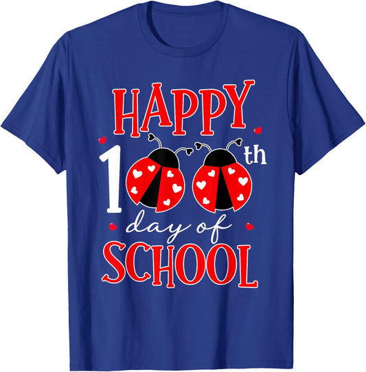 Happy 100th Day of School Ladybug Shirt 100 Days Smarter T-Shirt - T-Shirt | Royal
