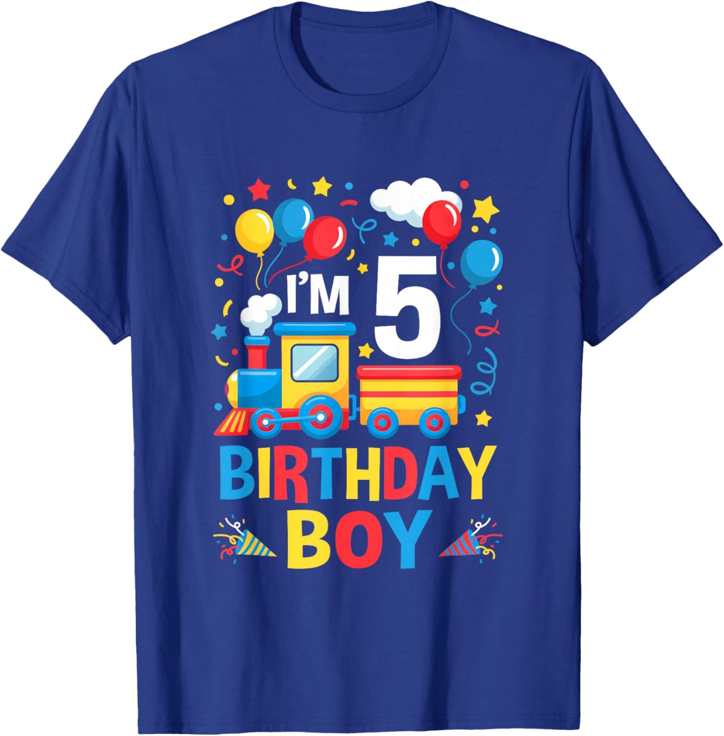 Five 5Yr 5Th Kids Boys Girls Train Birthday Boy 5 Years Old T-Shirt - T-Shirt | Royal